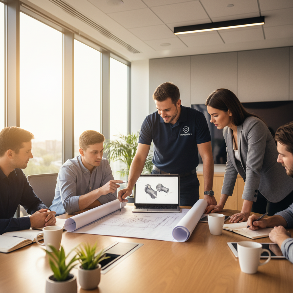 Consultation meeting with client reviewing blueprints