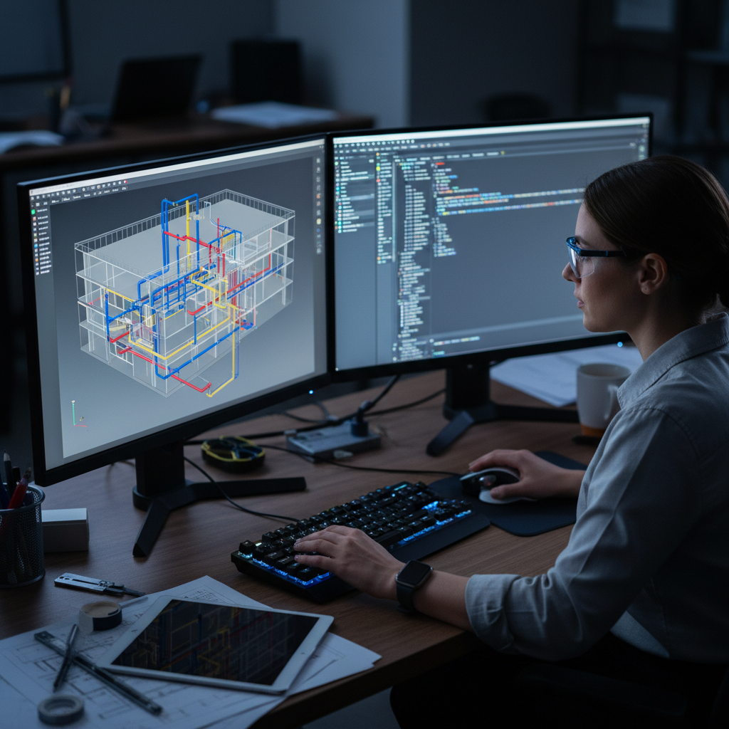 Engineer designing mechanical systems on computer